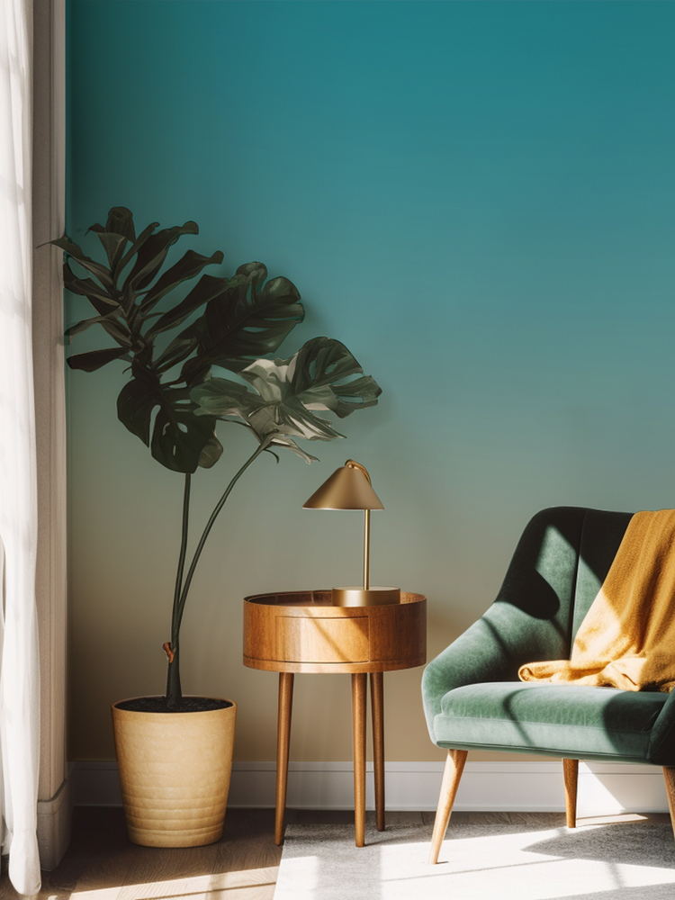 Seamless wallpaper Love Your Wall. Ombre Miami is a gradient wallpaper in which turquoise  colors and their shades interpenetrate harmoniously, creating a depth effect.