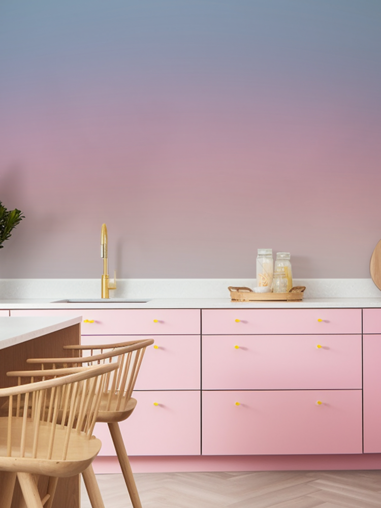 Seamless wallpaper Love Your Wall. Ombre Los Angeles is a gradient wallpaper in which pink and violet colors and their shades interpenetrate harmoniously, creating a depth effect.